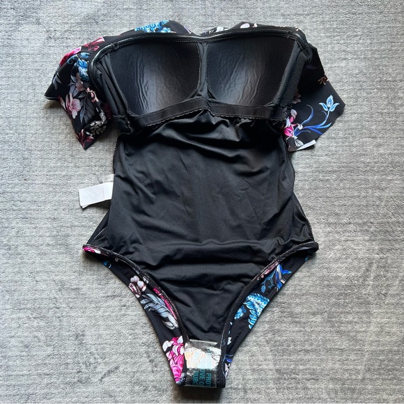 NEW Seafolly Sz 4 Winter Garden C/D Cup Bandeau One Piece Swimsuit Floral Black - Picture 9 of 15